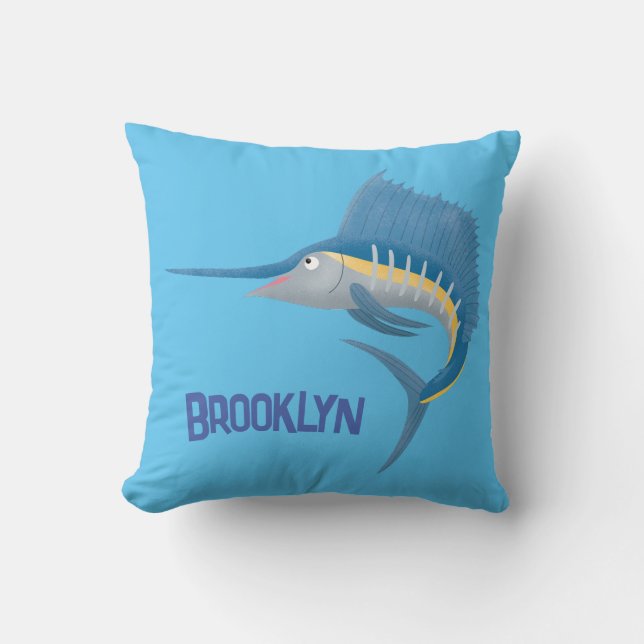 Swordfish sailfish fun cartoon illustration cushion (Front)