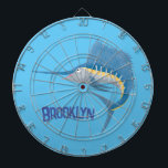 Swordfish sailfish fun cartoon illustration dartboard<br><div class="desc">This fun swordfish is drawn in cartoon style for the aspiring sports fisher.</div>