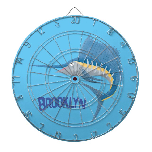 Swordfish sailfish fun cartoon illustration dartboard (Front)