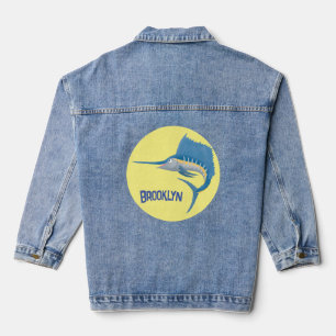 Swordfish sailfish fun cartoon illustration denim jacket
