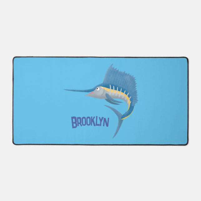 Swordfish sailfish fun cartoon illustration desk mat (Front)