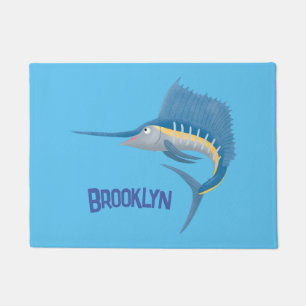 Swordfish sailfish fun cartoon illustration doormat