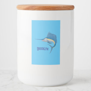 Swordfish sailfish fun cartoon illustration food label