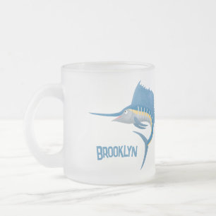 Swordfish sailfish fun cartoon illustration frosted glass coffee mug