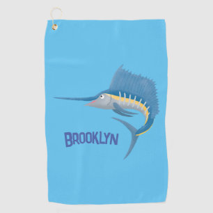 Swordfish sailfish fun cartoon illustration golf towel
