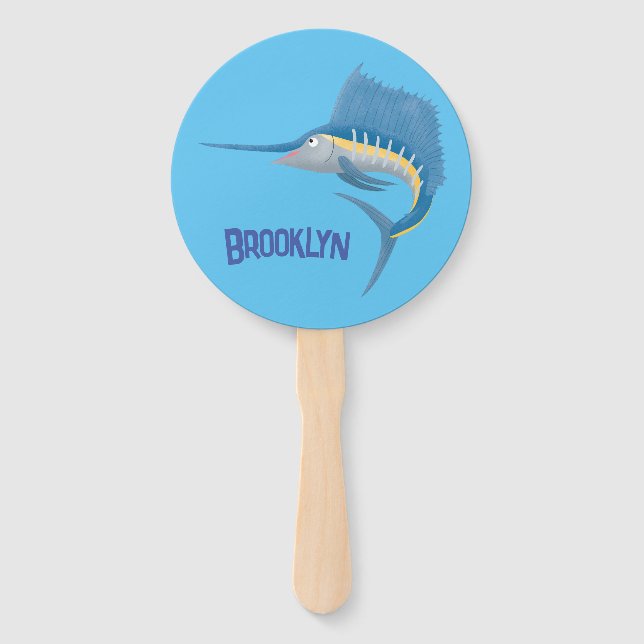 Swordfish sailfish fun cartoon illustration hand fan (Front)