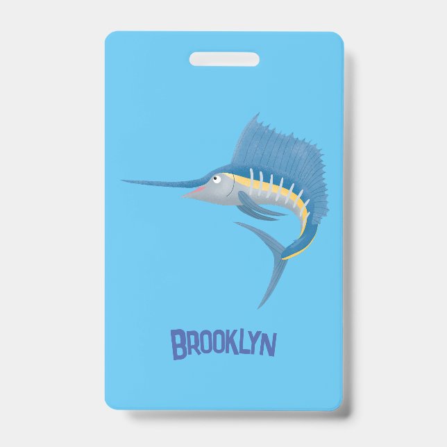 Swordfish sailfish fun cartoon illustration ID badge (Front)