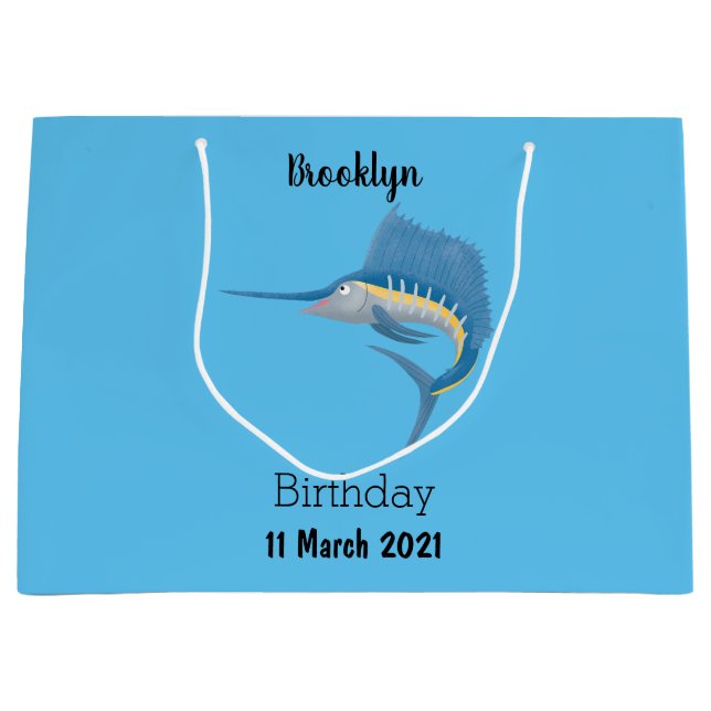 Swordfish sailfish fun cartoon illustration large gift bag (Front)