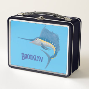 Swordfish sailfish fun cartoon illustration metal lunch box