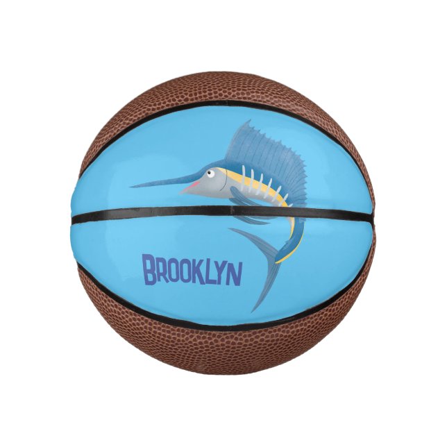 Swordfish sailfish fun cartoon illustration mini basketball (Front)