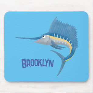 Swordfish sailfish fun cartoon illustration mouse mat