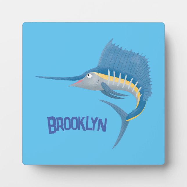 Swordfish sailfish fun cartoon illustration plaque (Front)