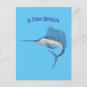 Swordfish sailfish fun cartoon illustration postcard