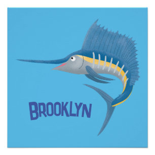 Swordfish sailfish fun cartoon illustration poster