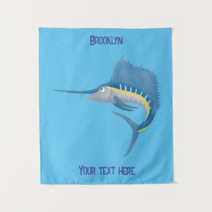 Swordfish sailfish fun cartoon illustration tapestry