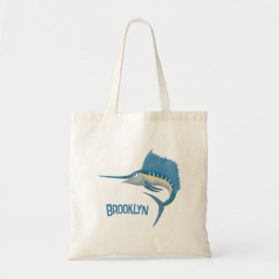 Swordfish sailfish fun cartoon illustration tote bag