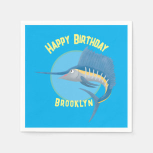 Swordfish sailfish personalised birthday cartoon  napkin