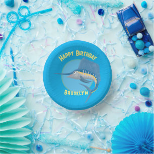 Swordfish sailfish personalised birthday cartoon  paper plate