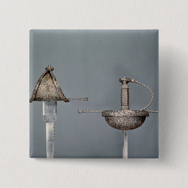 Swords: cup-hilted rapier of chiselled steel 15 cm square badge (Front)