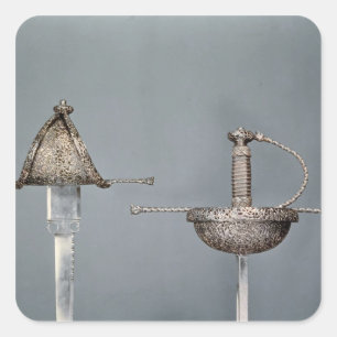 Swords: cup-hilted rapier of chiselled steel square sticker