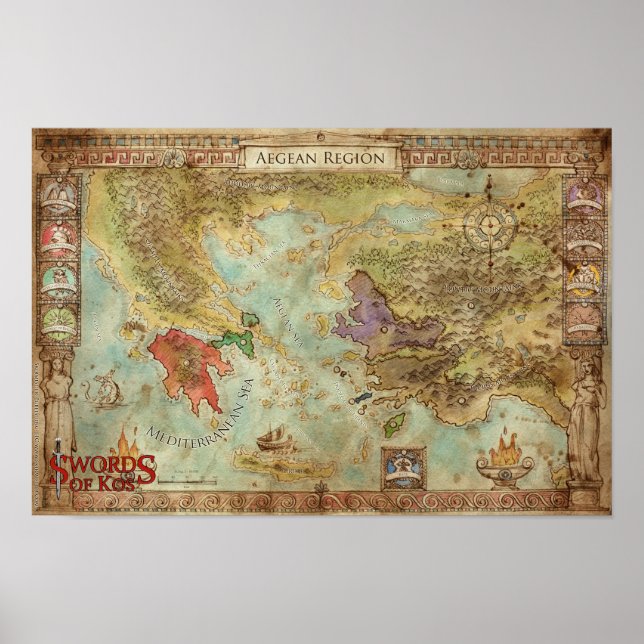 Swords of Kos: Aegean Regional Campaign Map Poster (Front)