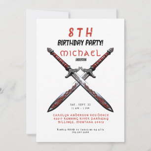 Swords Red and White Birthday Party Invitation