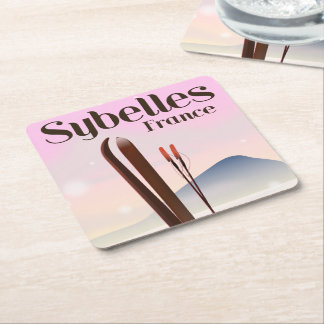 Sybelles France Ski poster Square Paper Coaster