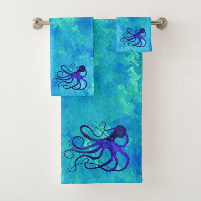 Sybille's Octopus - Bathroom Towel Set (Insitu)