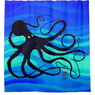 Sybille's Octopus on Blue Green - Shower Curtain