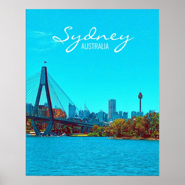 Sydney ANZAC Bridge harbour scene Poster (Front)