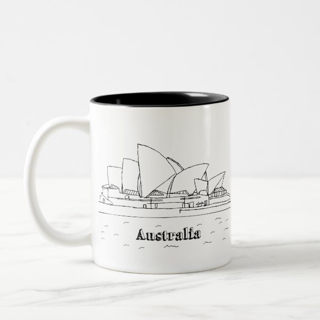 Sydney Australia Art Vacation Drawing Vacation Art Two-Tone Coffee Mug (Left)