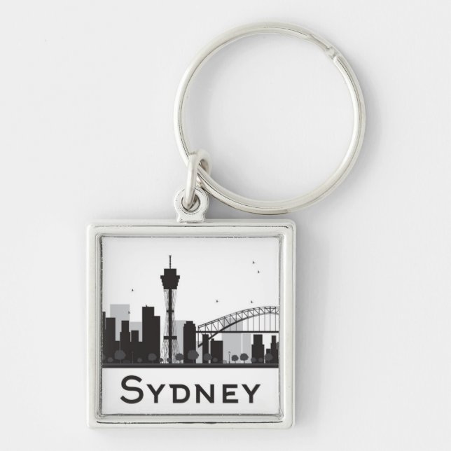Sydney, Australia | Black & White City Skyline Key Ring (Front)