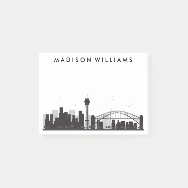 Sydney, Australia | Black & White City Skyline Post-it Notes (Front)