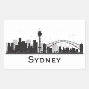 Sydney, Australia   Black & White City Skyline Rectangular Sticker