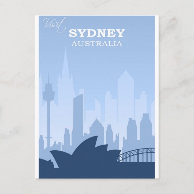 Sydney Australia Blue Vintage Travel Postcard (Front)