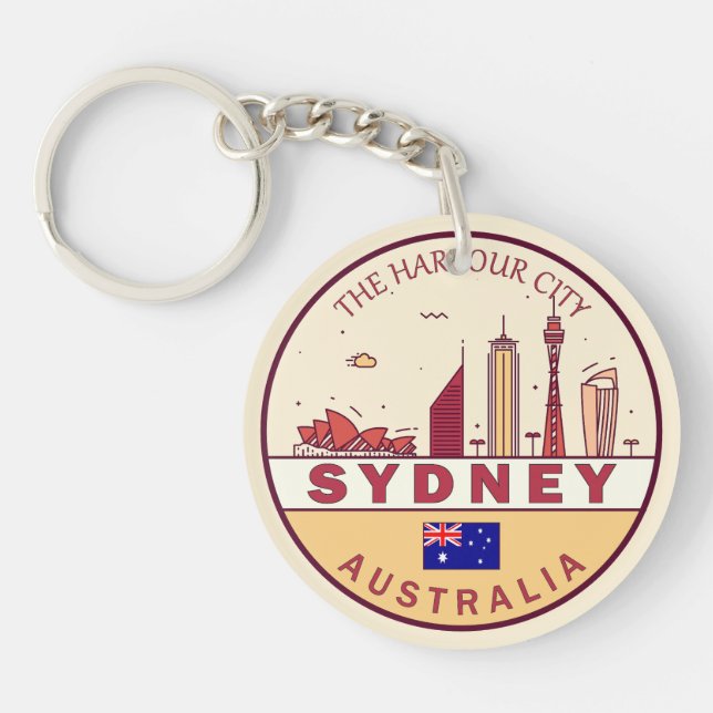 Sydney Australia City Skyline Emblem Key Ring (Front)