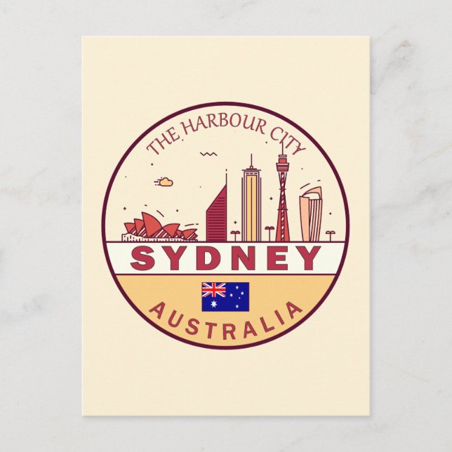 Sydney Australia City Skyline Emblem Postcard (Front)