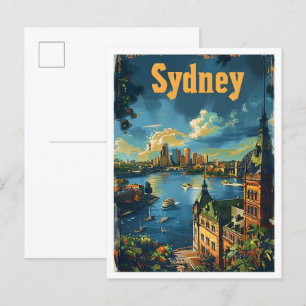 Sydney Australia Classic Art Retro Vintage Travel Postcard