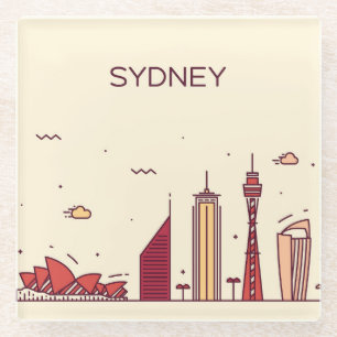 Sydney, Australia Doodle Skyline Glass Coaster
