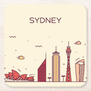 Sydney, Australia Doodle Skyline Square Paper Coaster