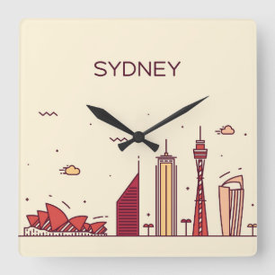 Sydney, Australia   Doodle Skyline Square Wall Clock