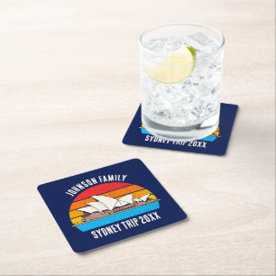 Sydney Australia Opera House Custom Blue Square Paper Coaster
