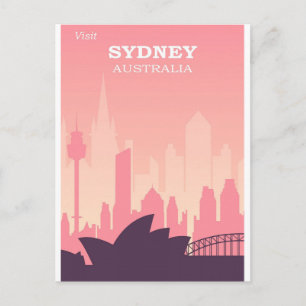 Sydney Australia Pink Vintage Travel Postcard