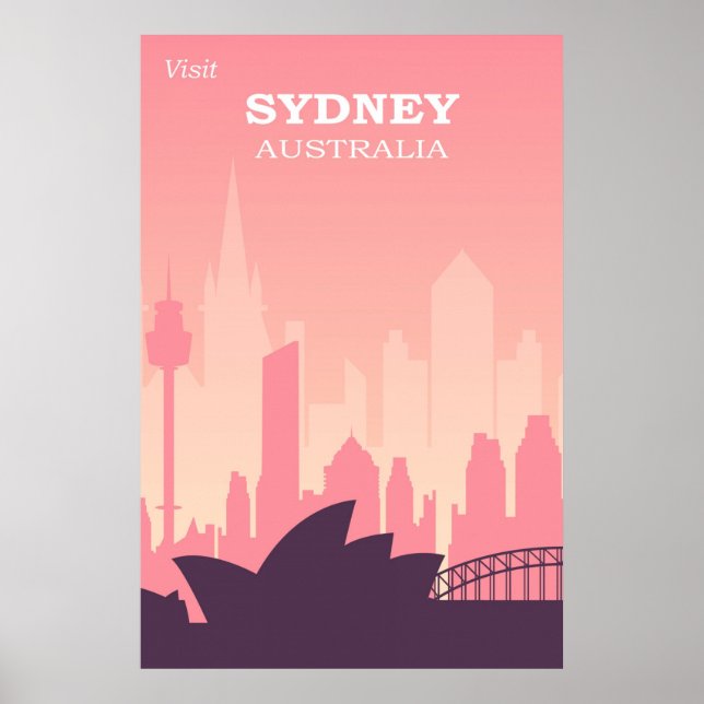 Sydney Australia Pink Vintage Travel Poster (Front)