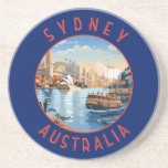 Sydney Australia Retro Distressed Circle Coaster<br><div class="desc">Sydney retro vector travel design. Sydney,  capital of New South Wales and one of Australia's largest cities,  is best known for its harbourfront Sydney Opera House,  with a distinctive sail-like design.</div>