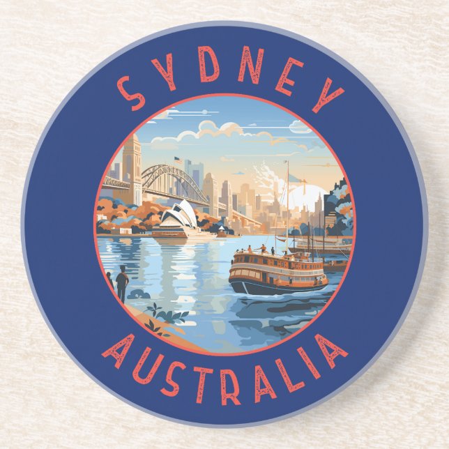Sydney Australia Retro Distressed Circle Coaster (Front)