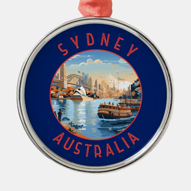 Sydney Australia Retro Distressed Circle Metal Tree Decoration (Front)