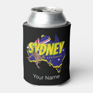 Sydney Australia Retro Kangaroo And Flag Vintage Can Cooler