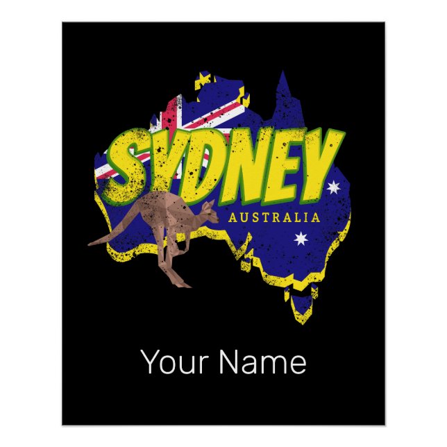Sydney Australia Retro Kangaroo And Flag Vintage Poster (Front)
