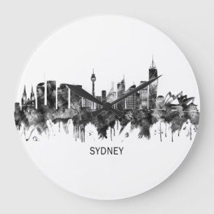 Sydney Australia Skyline BW Large Clock